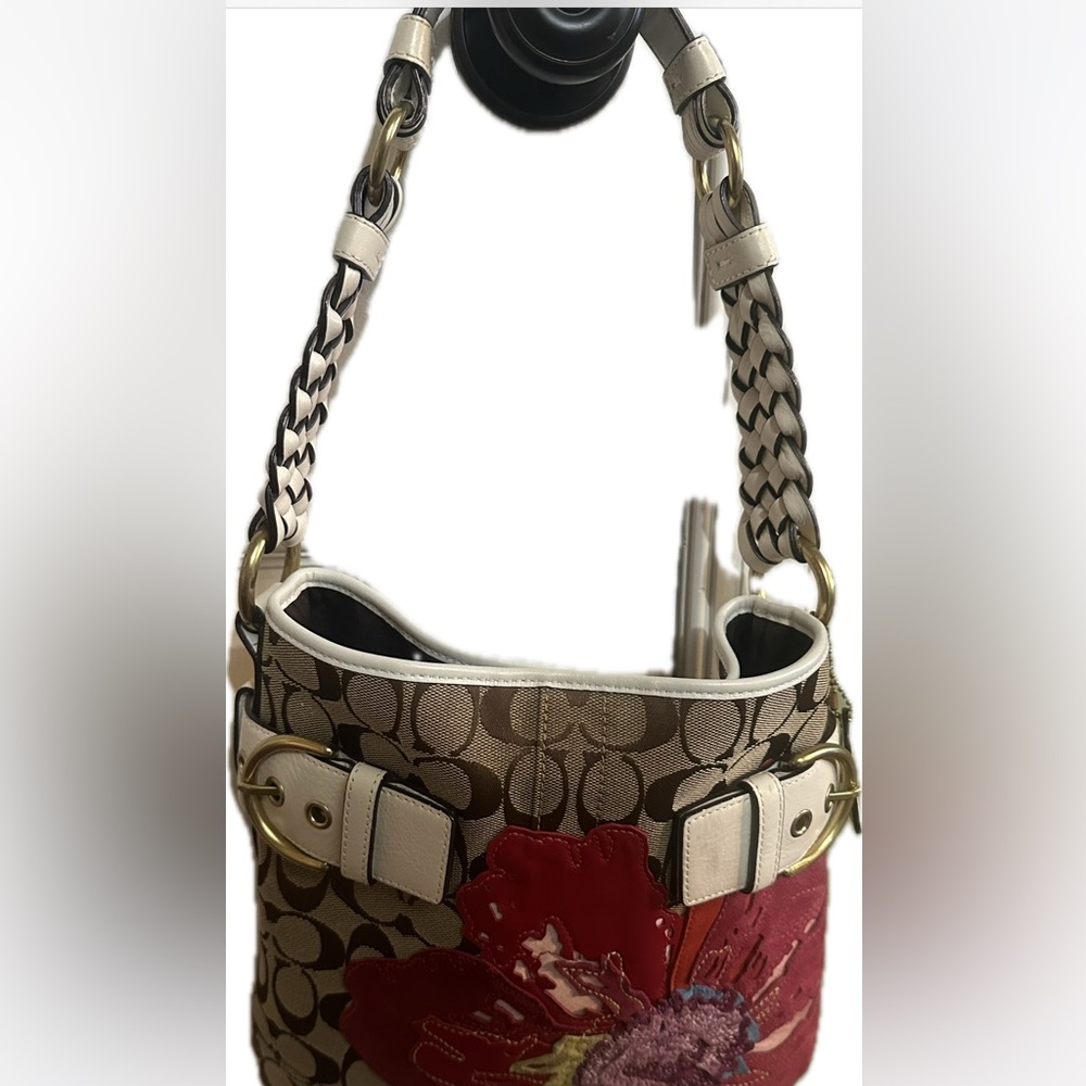 Coach Beige and Red Floral Shoulder Bag